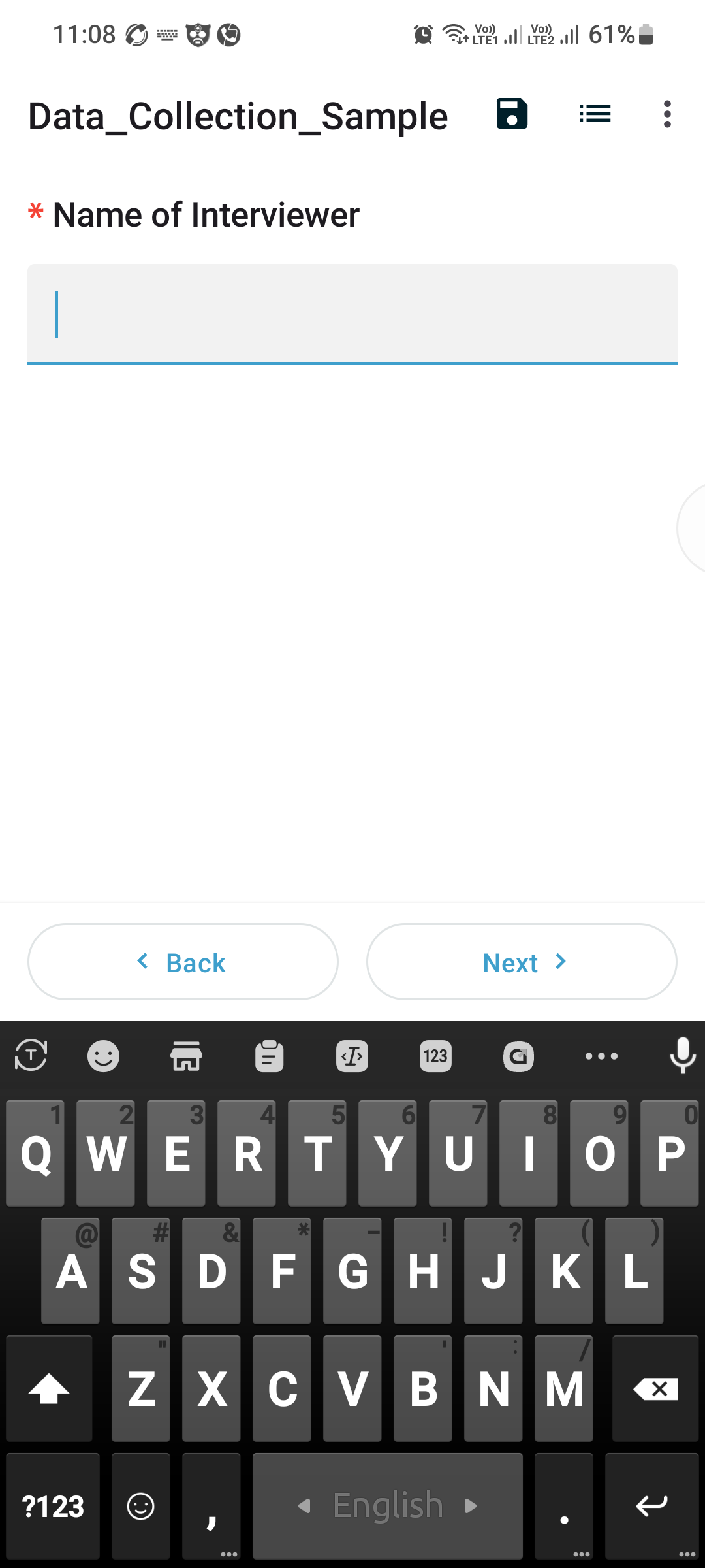 ODK Hajjaz Collect App Form Data Entry Screen