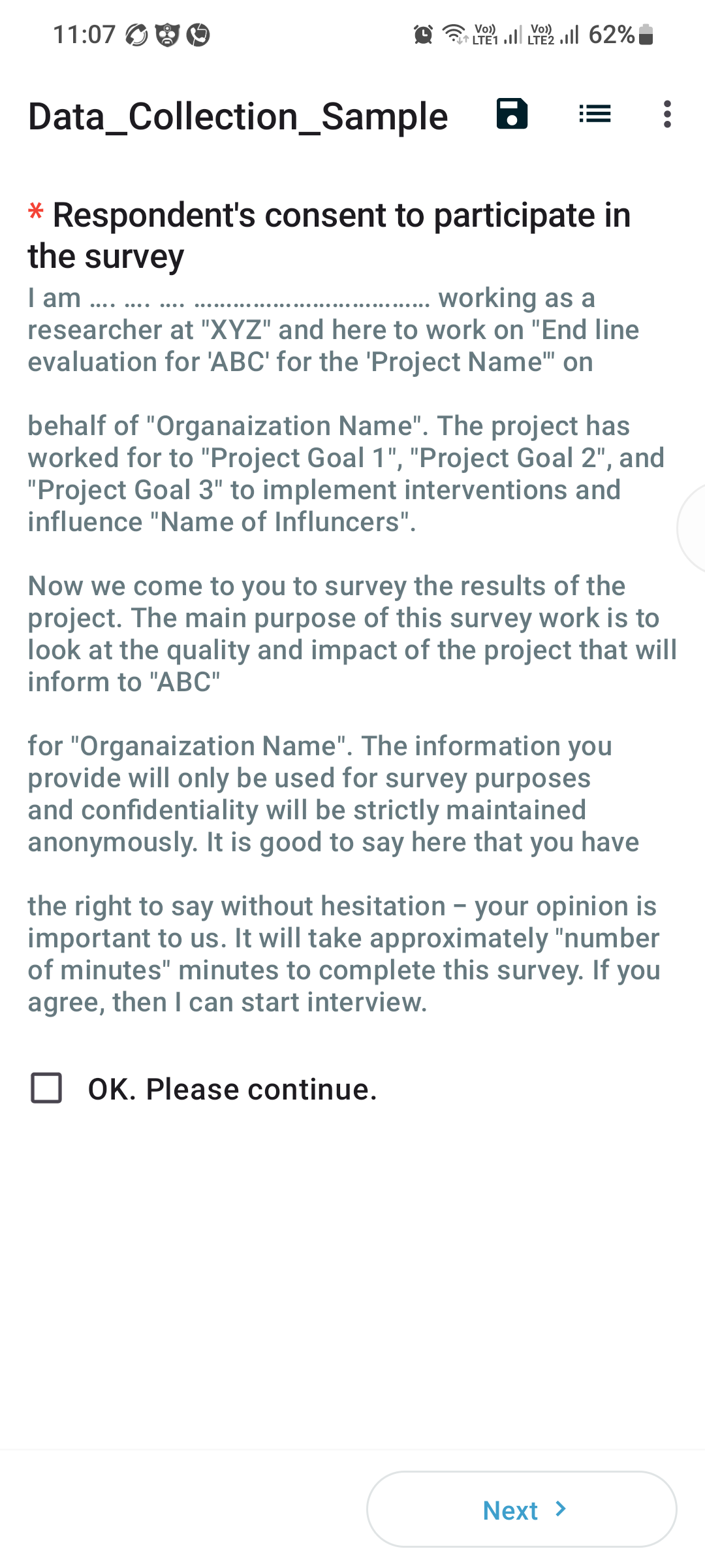 ODK Hajjaz Collect App Form Start Screen