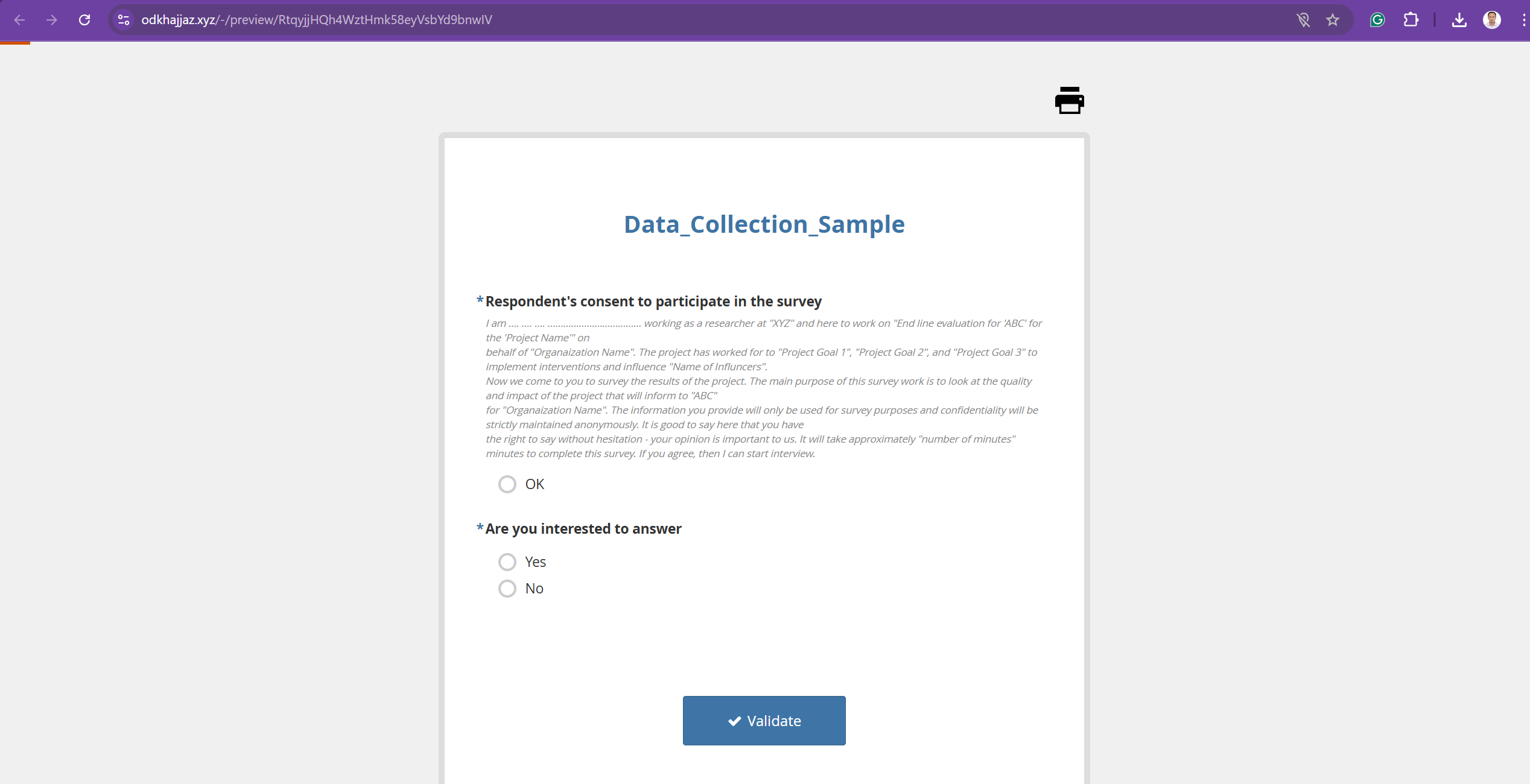 Sample Web Form start